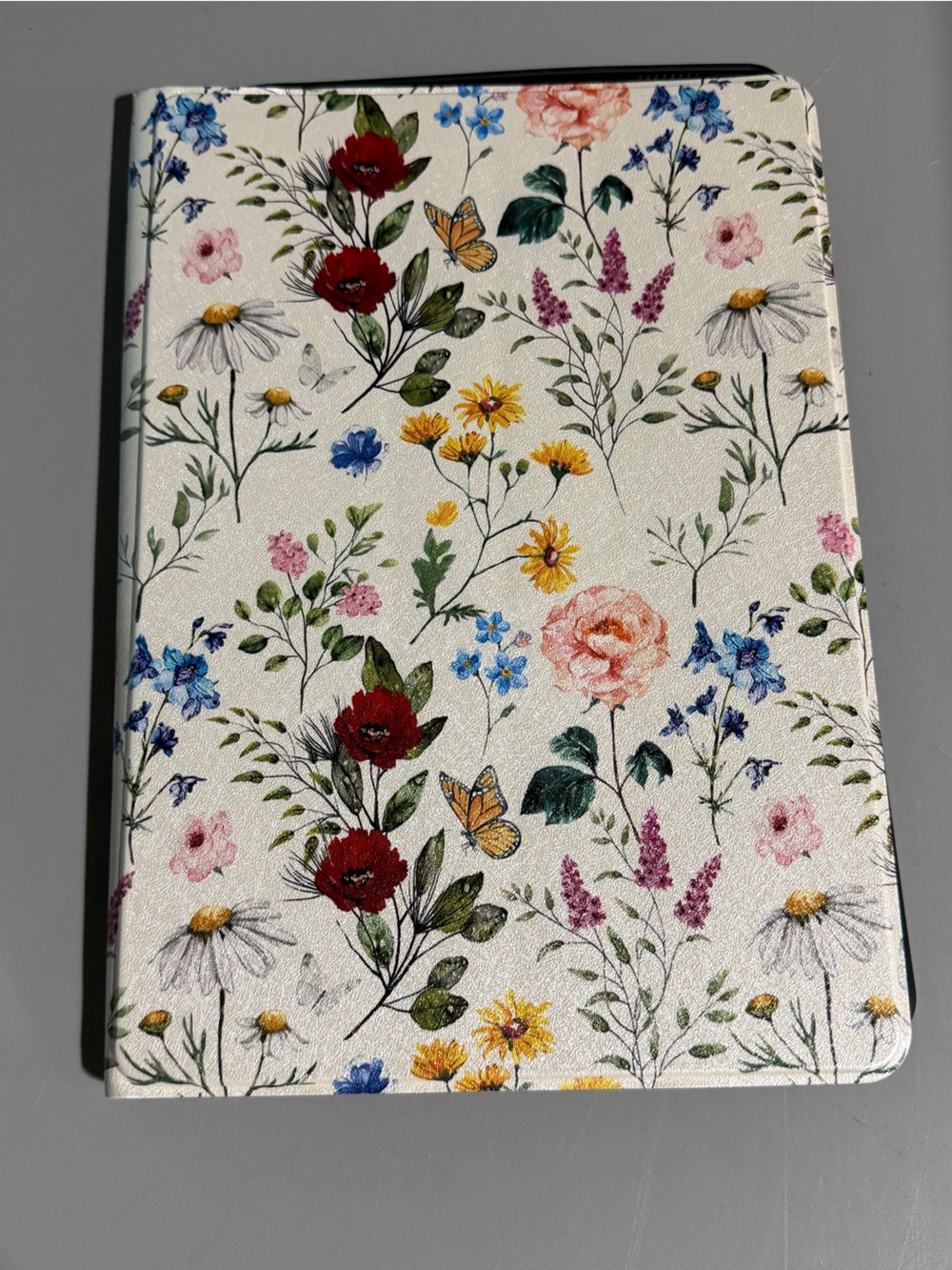 Floral Vegan Leather iPad Cover - Cream Background with Multicolor Flowers